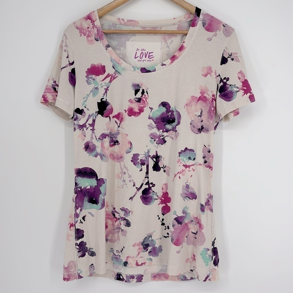 Lululemon Blurred Blossoms Short Sleeve Floral Workout Top Women’s Size 12 EUC